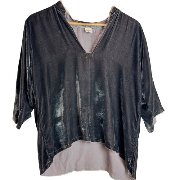 Love Tanjane Velvet Raw Hem Top M Gray Brown Slouchy Boho Handmade Ojai Ca - Picture 11 of 16
